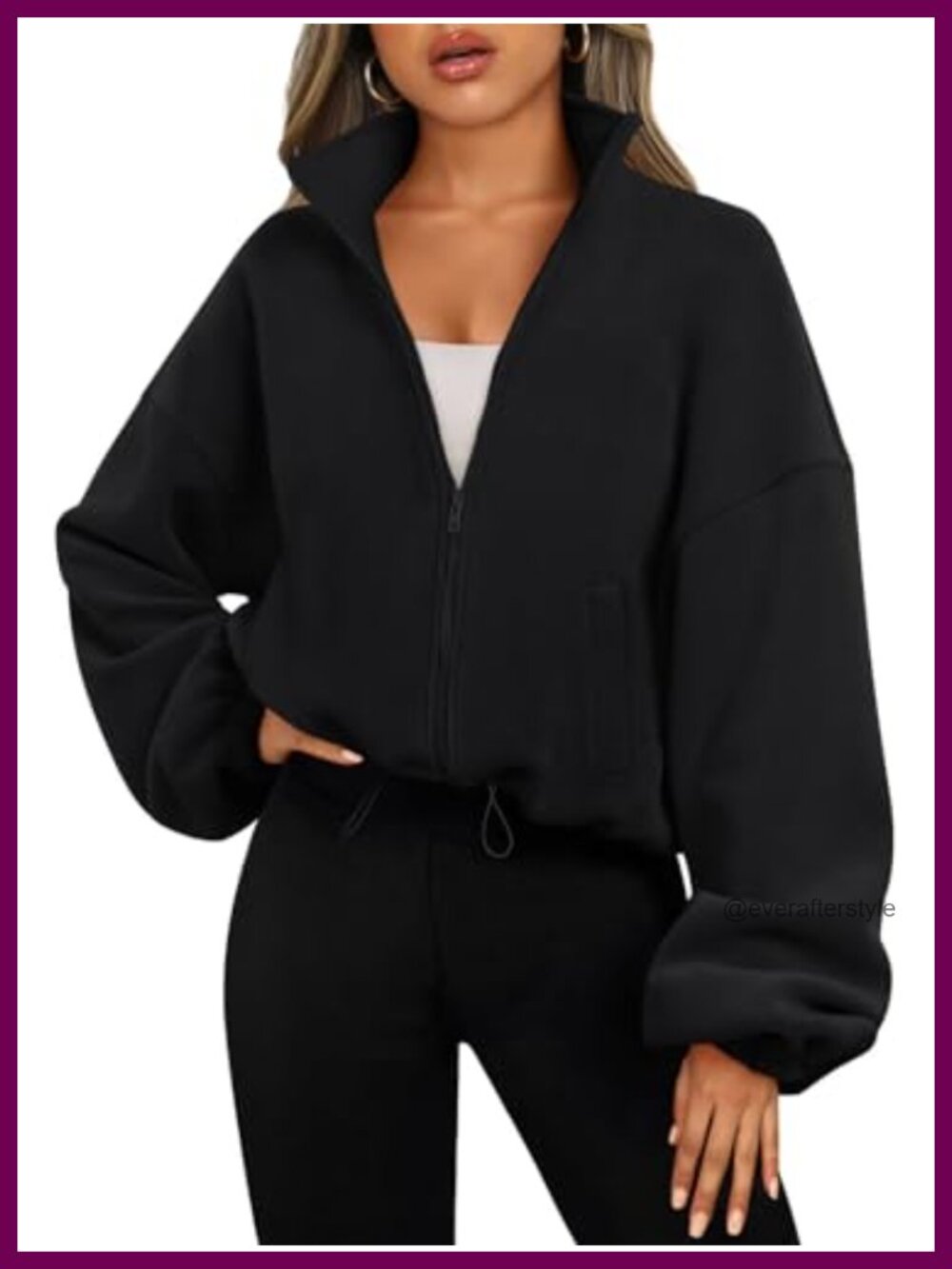 Oversized Cropped Fleece Jacket Full Zip Y2K Sweatshirt